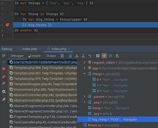 Directly debugging a Twig template