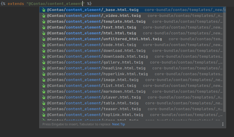 Getting autocompletion for template names