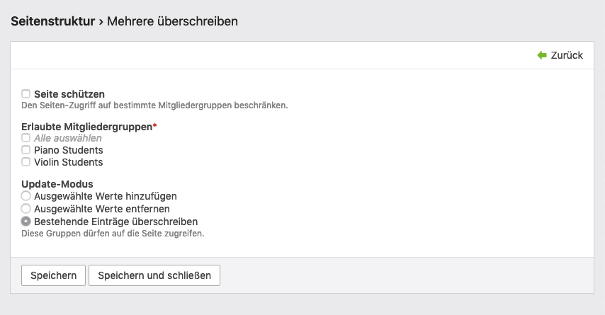 Auswahl des Update-Modus beim Überschreiben von Datensätzen