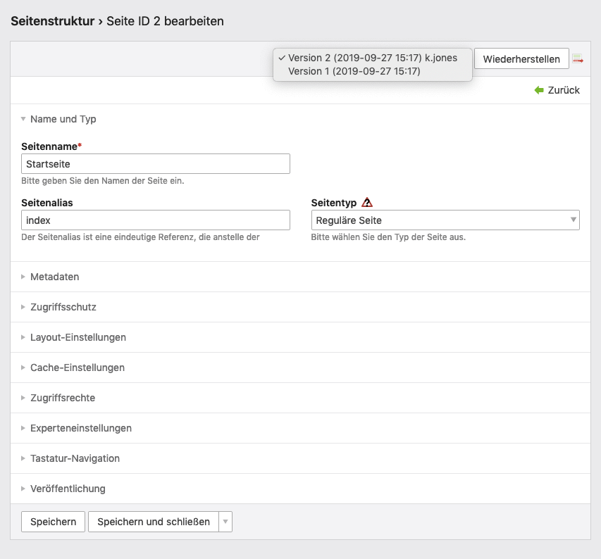 Frühere Versionen eines Datensatzes wiederherstellen