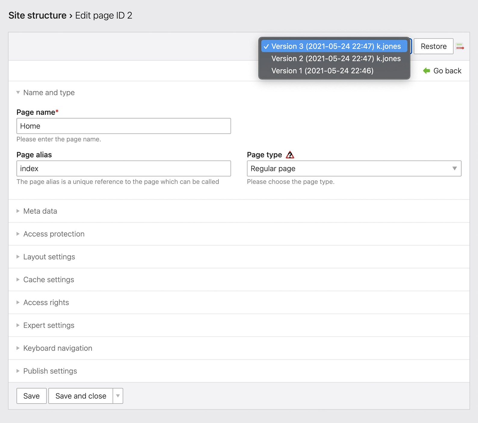 Restore previous versions of a record