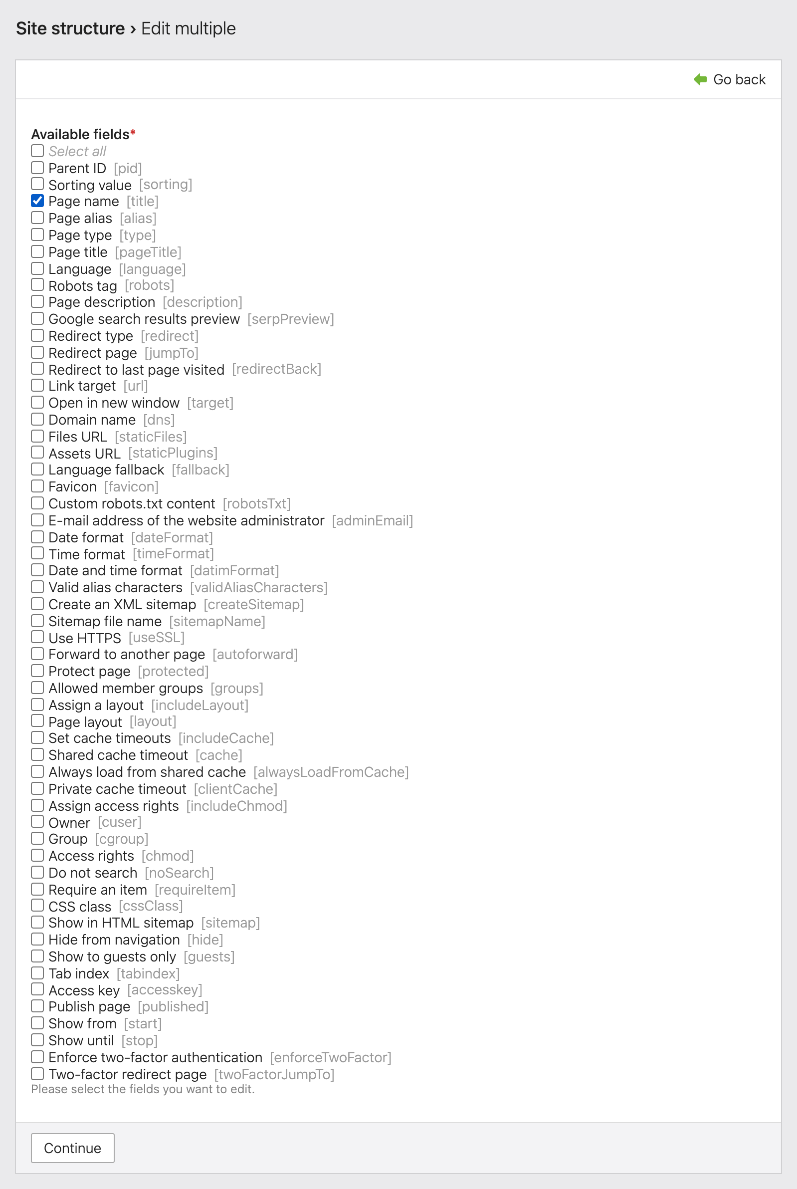 Select the input fields to be edited