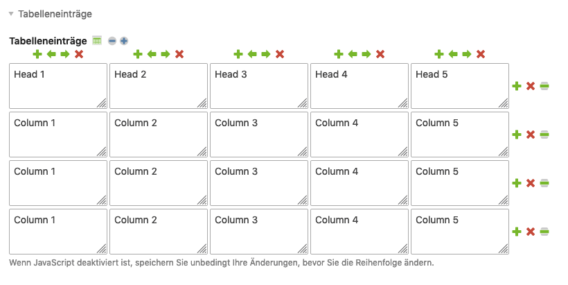 JavaScript-Assistent für Tabellen