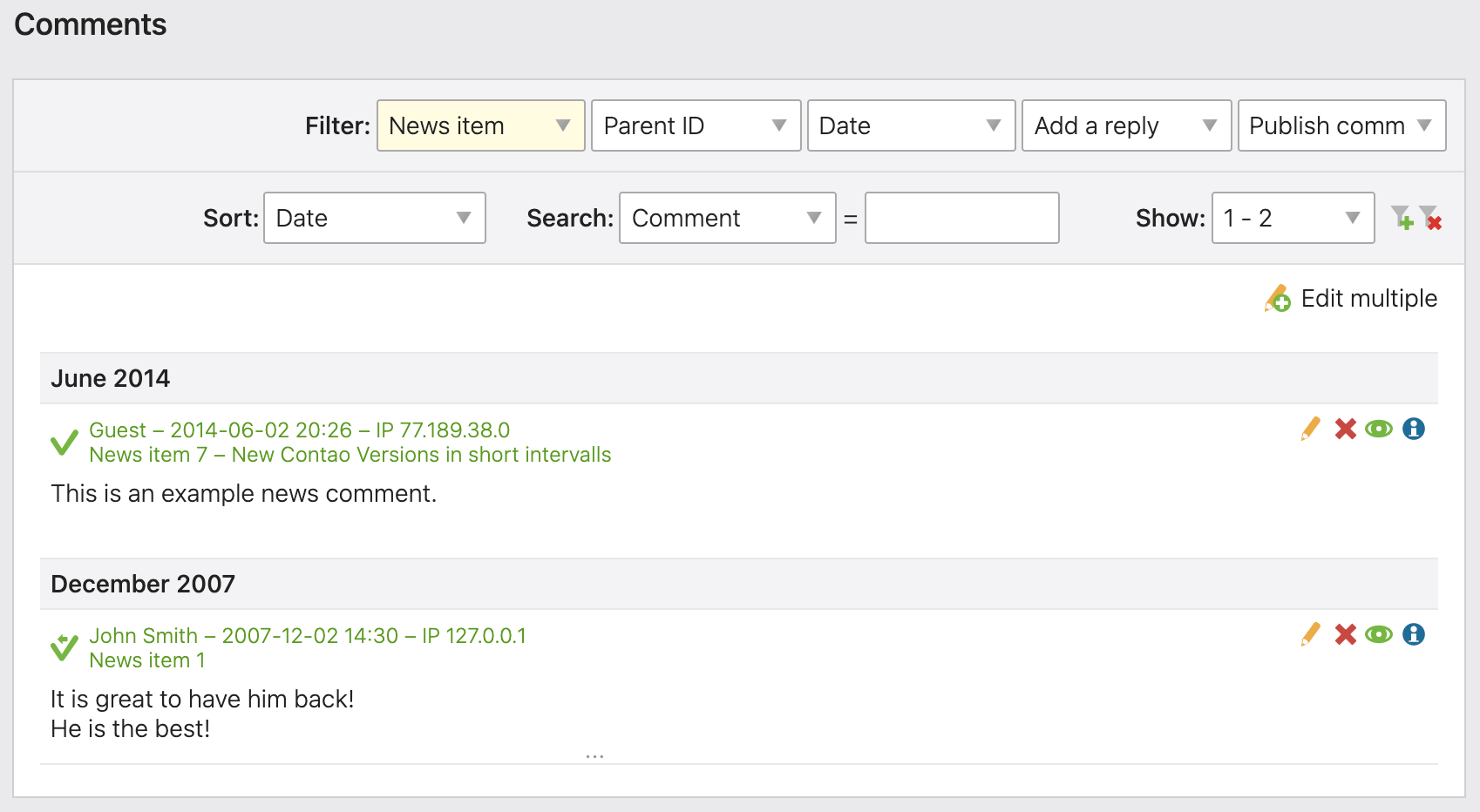 Filter comments by origin