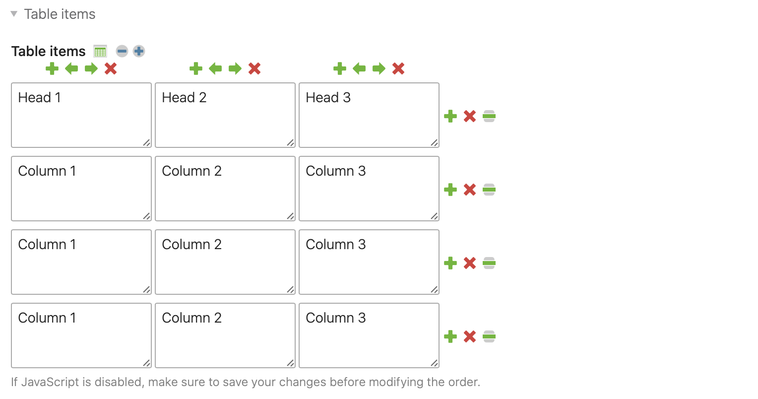 JavaScript wizard for tables