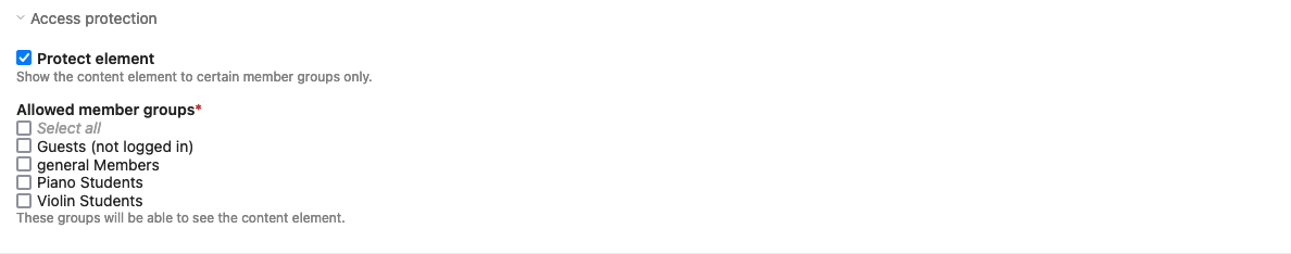 Restrict access to a content element