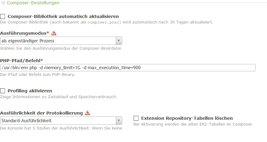Composer-Einstellungen