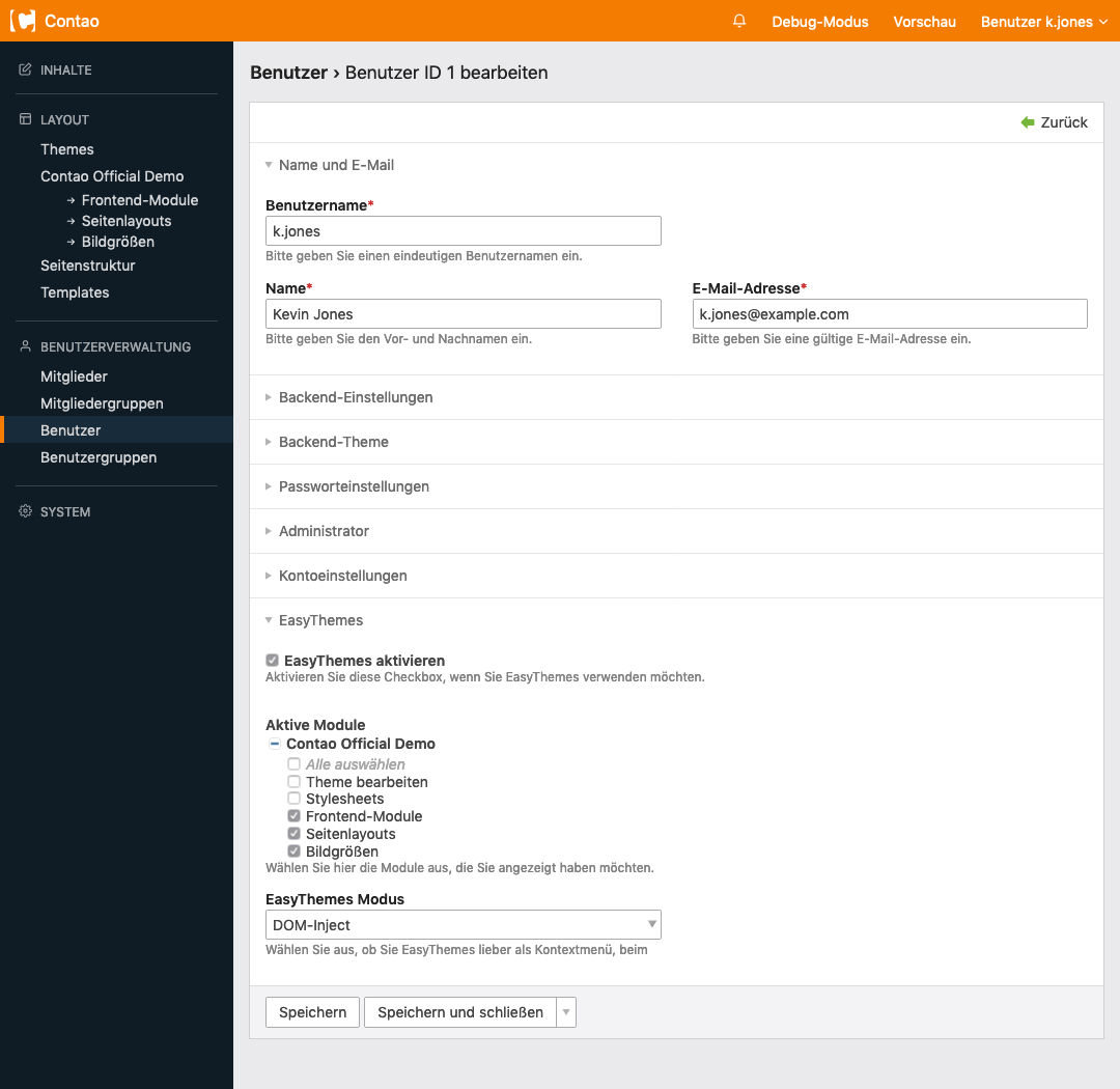 EasyTheme Modus: DOM-Inject