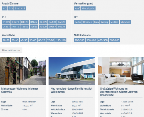 Maklermodul Listenansicht im Frontend