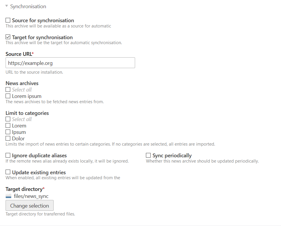 News Sync settings