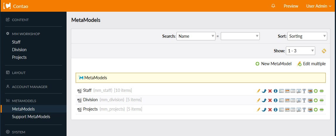 MetaModels at Backend