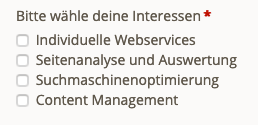 Ein Checkbox-Menü im Frontend