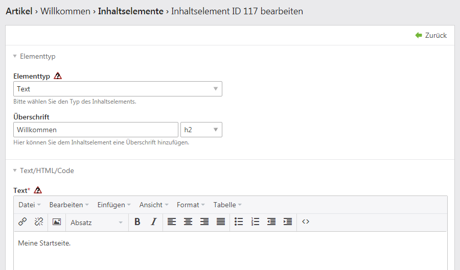 Das Inhaltselement Text