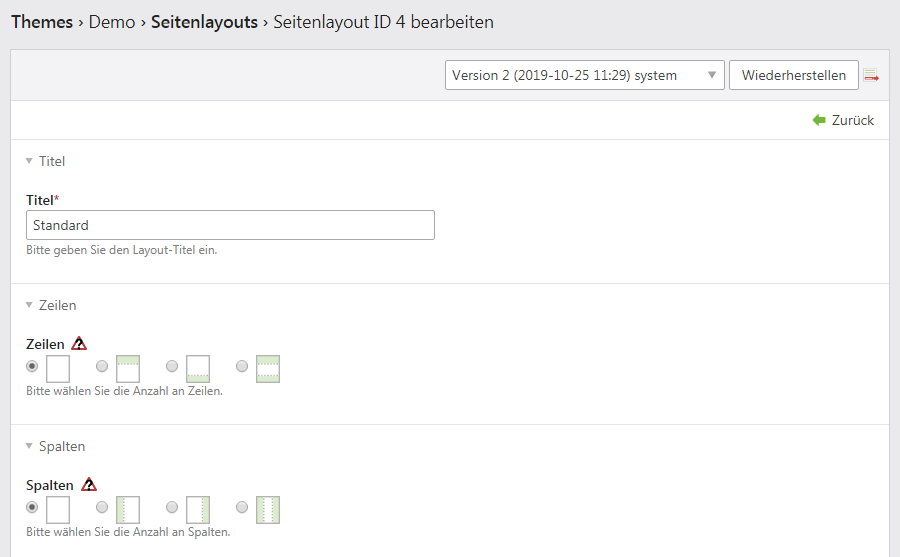 Das Seitenlayout konfigurieren