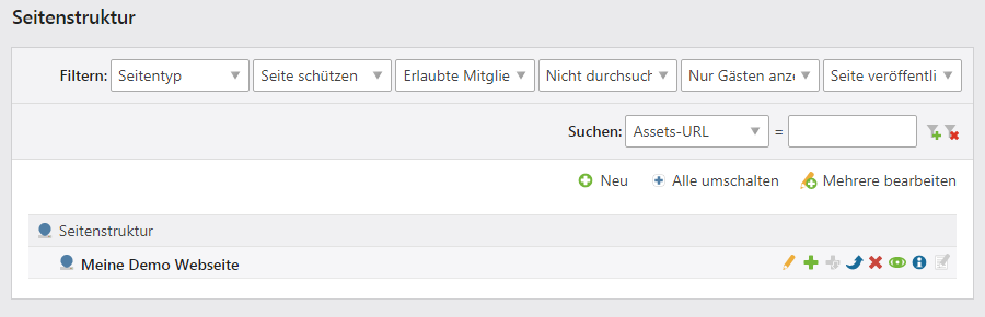 Die Seitenstruktur mit Startpunkt einer Webseite