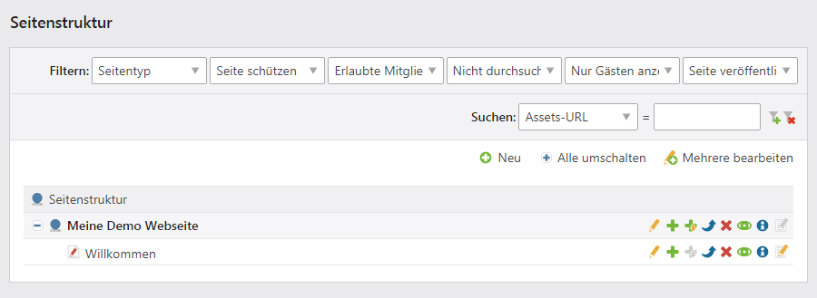 Liste der Seitenstruktur