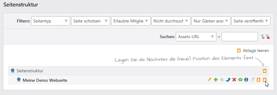 Position der Seite festlegen