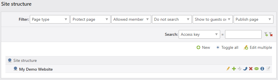 The page structure with starting point of a web page