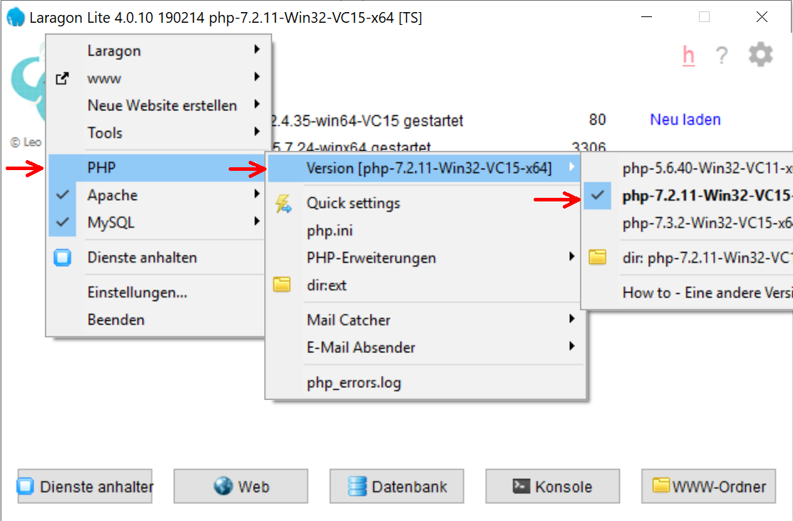 PHP-Version wechseln