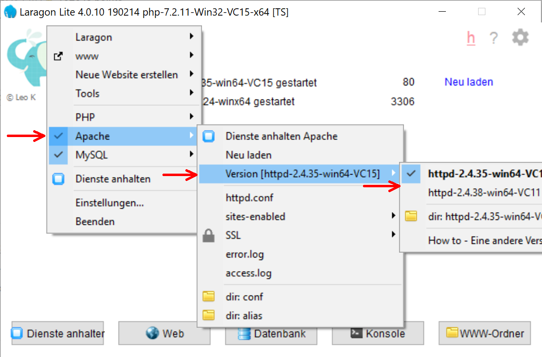 Apache-Version wechseln