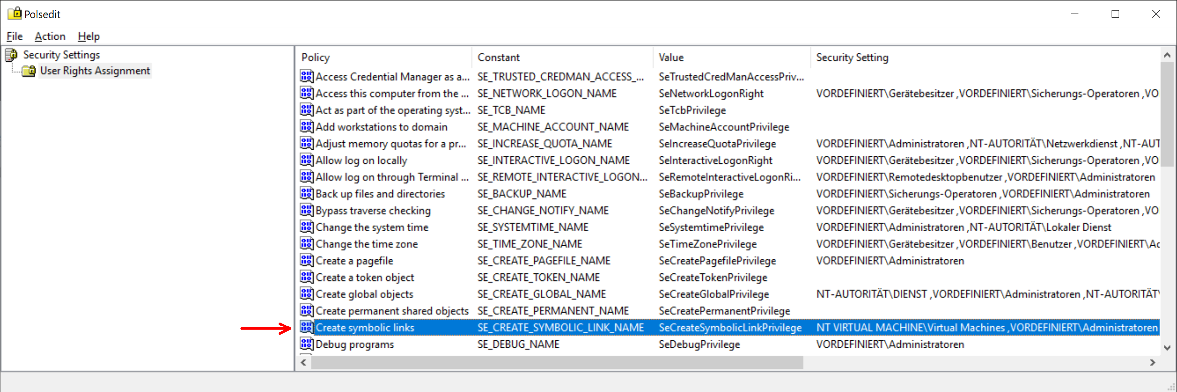 Search for &ldquo;Create symbolic links&rdquo;
