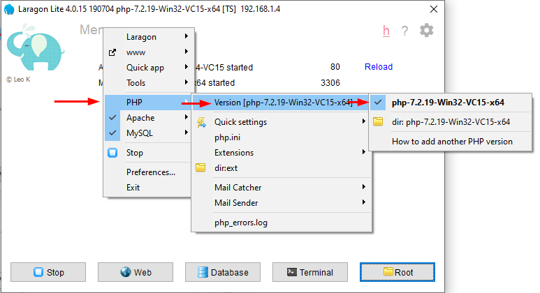 Change PHP version