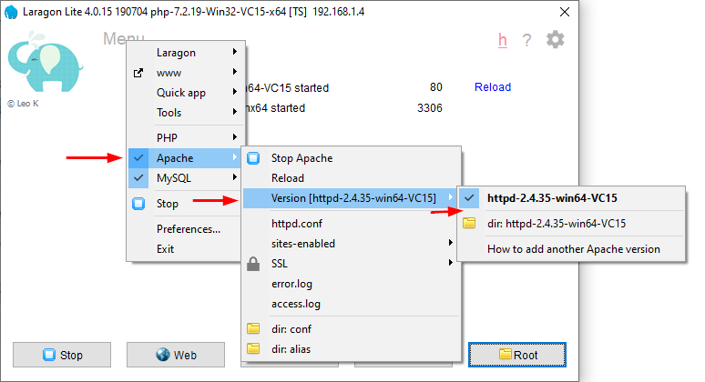 Changing Apache Version