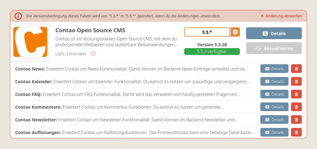 Aktualisierung für Minor-Release starten