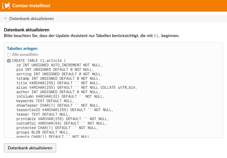 Datenbankänderungen bestätigen