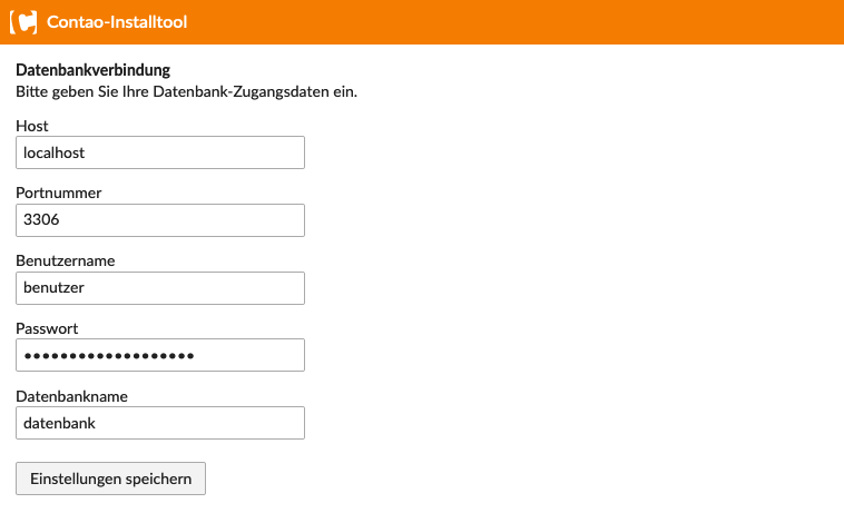 Datenbankverbindung für Contao eingeben