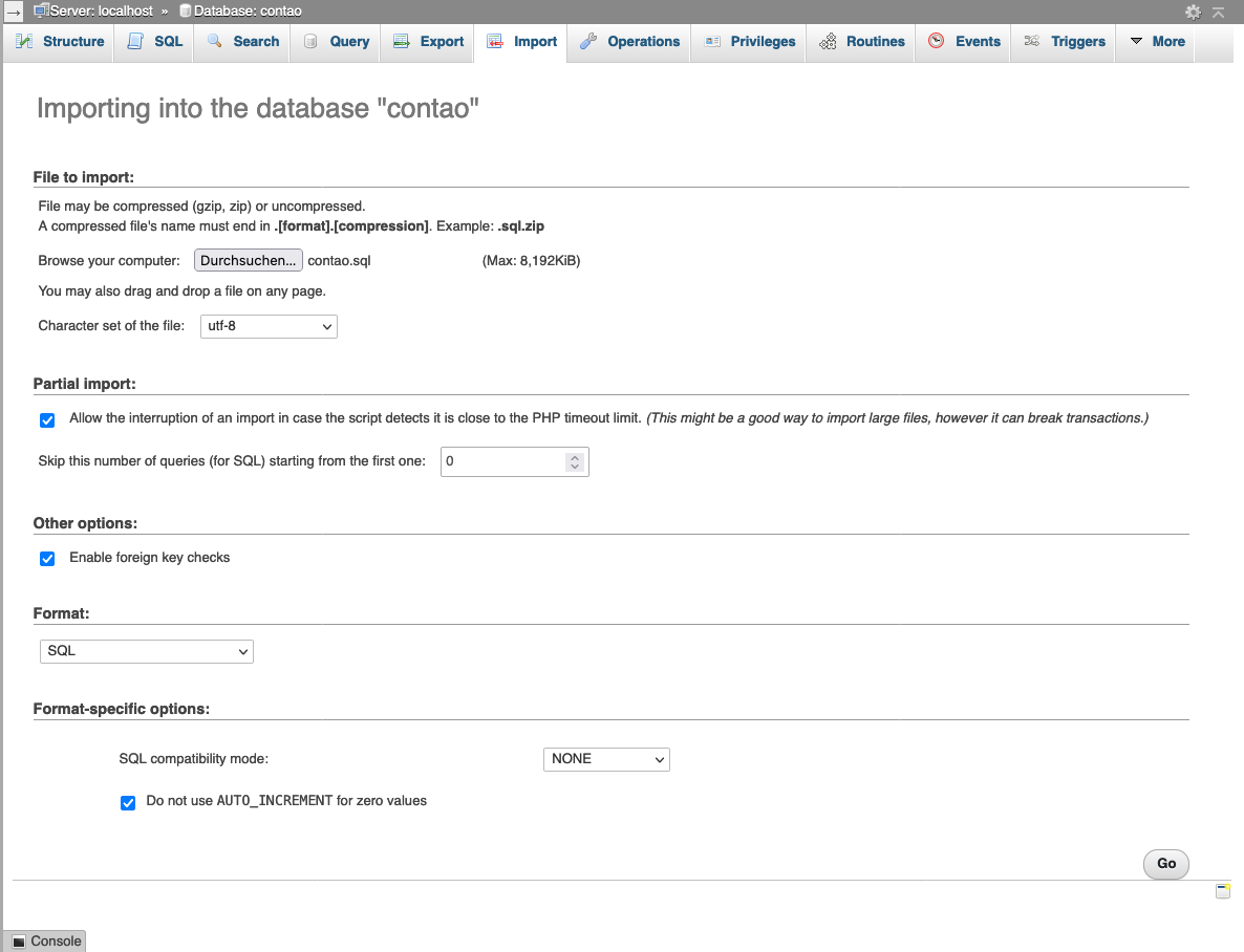 Importing the database