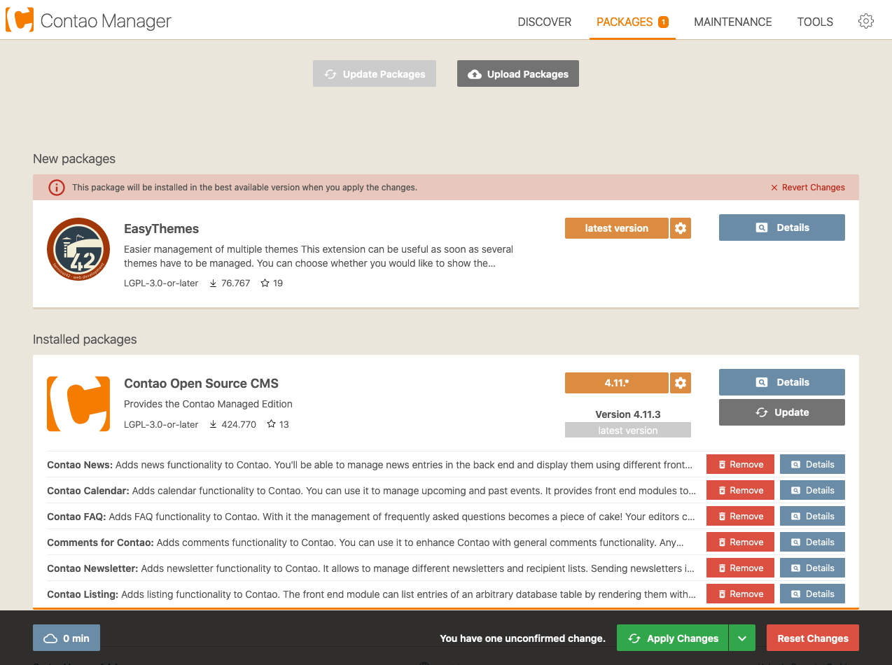 Installing extensions in Contao Manager