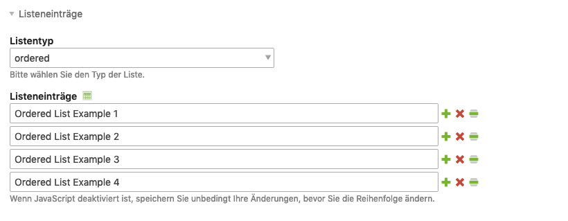 Das Inhaltselement »Auflistung« im Backend