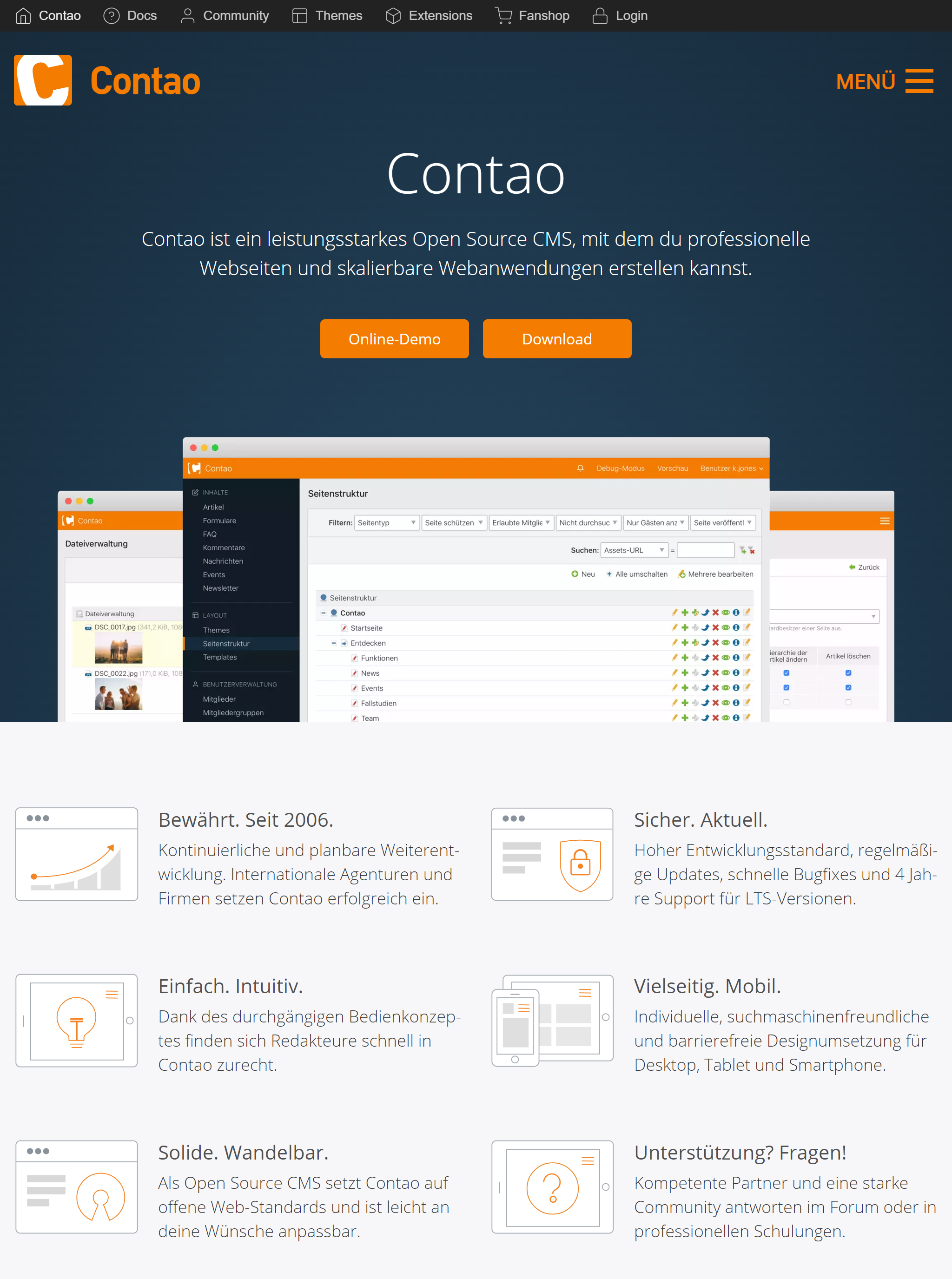 Die Contao-Projektwebseite