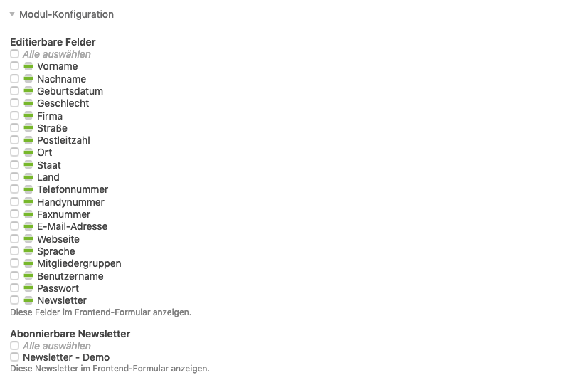 Editierbare Felder festlegen