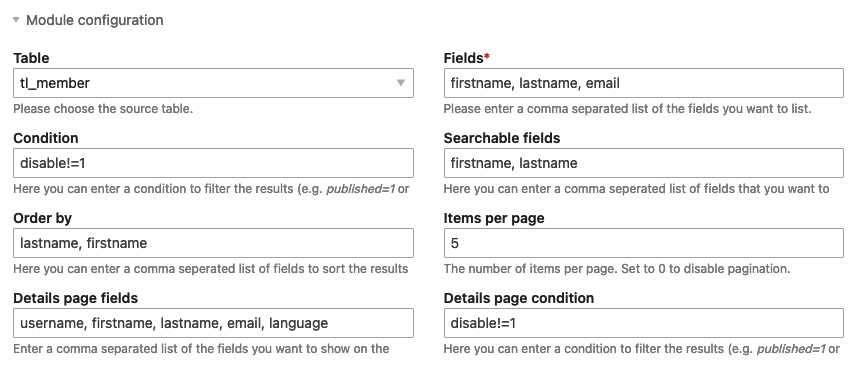 Configuring the Listing Module