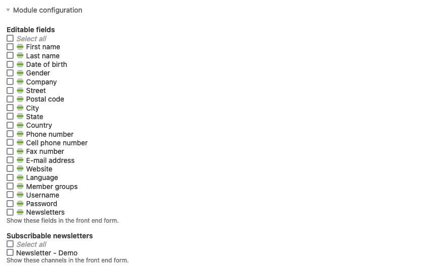 Set editable fields