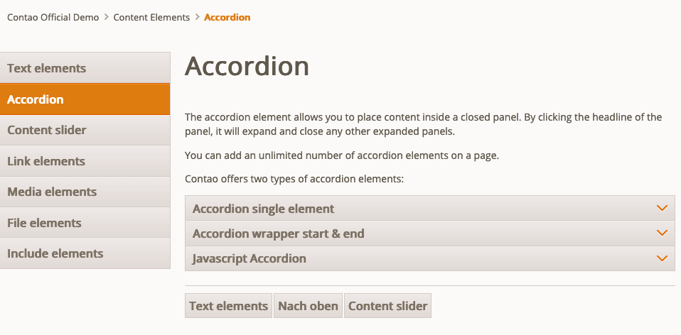 The book navigation in the frontend