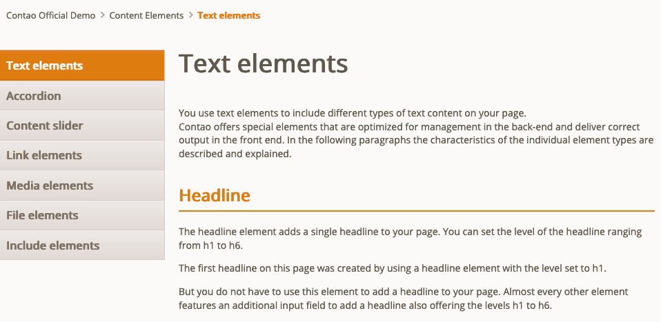 The breadcrumb navigation in the front end