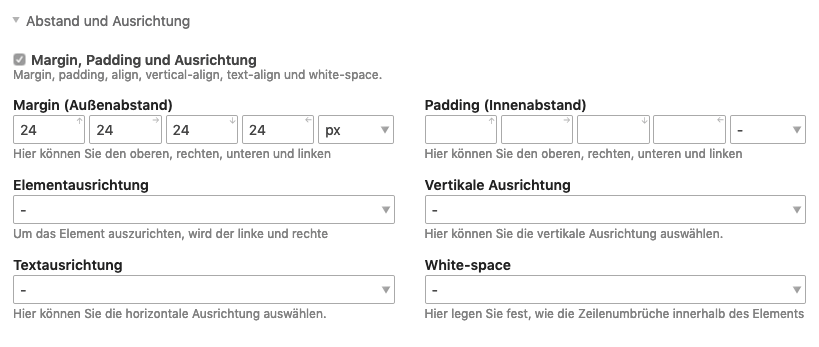Den Außenabstand im Stylesheet-Editor festlegen