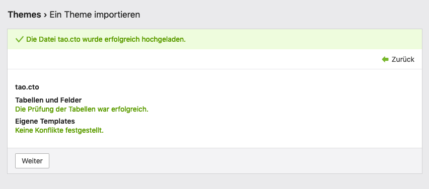 Die Theme-Daten werden überprüft