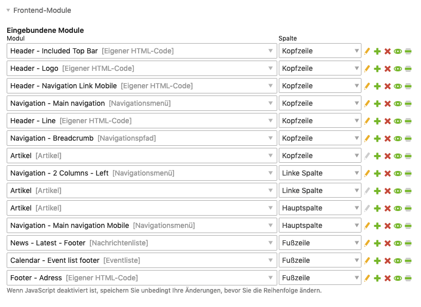 Frontend-Module der Contao Official Demo