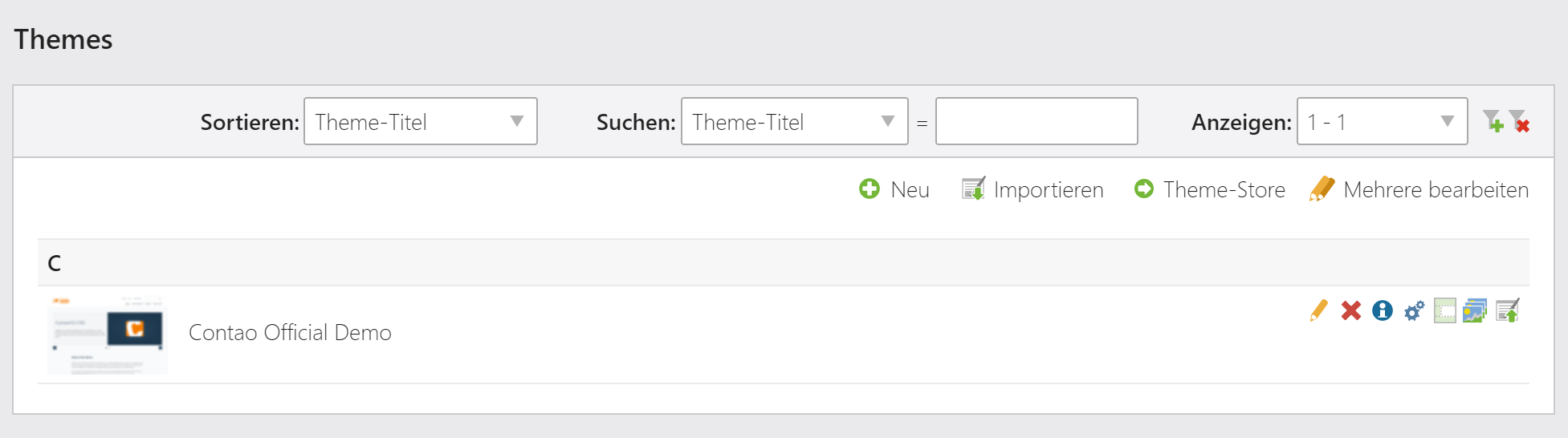 Navigation icons in the Theme Manager