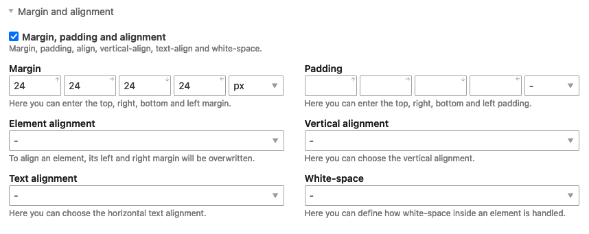 Set the outer distance in the stylesheet editor