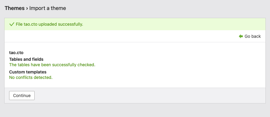The theme data is checked