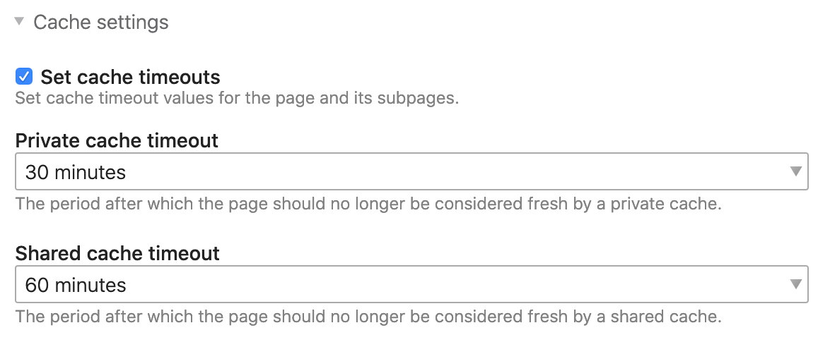 Caching settings in the Contao back end
