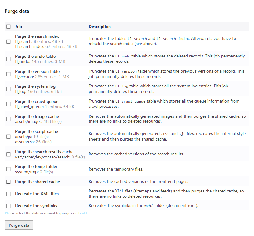 Purge data manually
