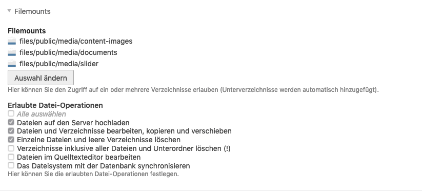 Filemounts des Benutzers