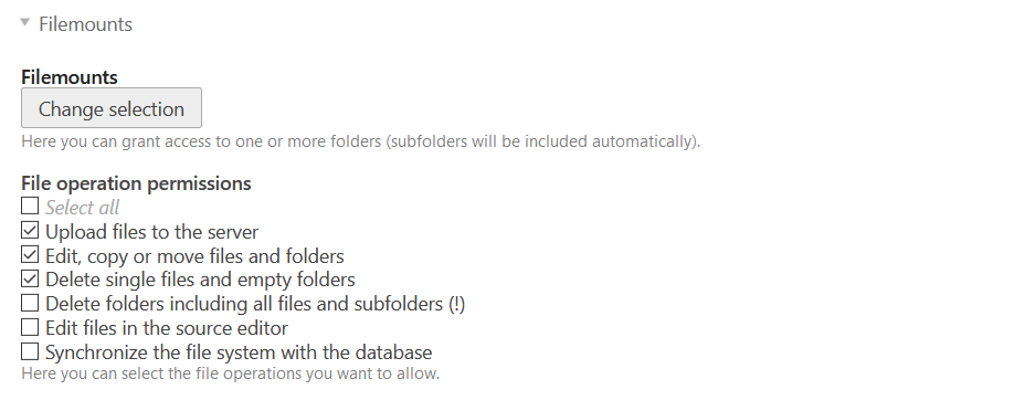 Filemounts of the user