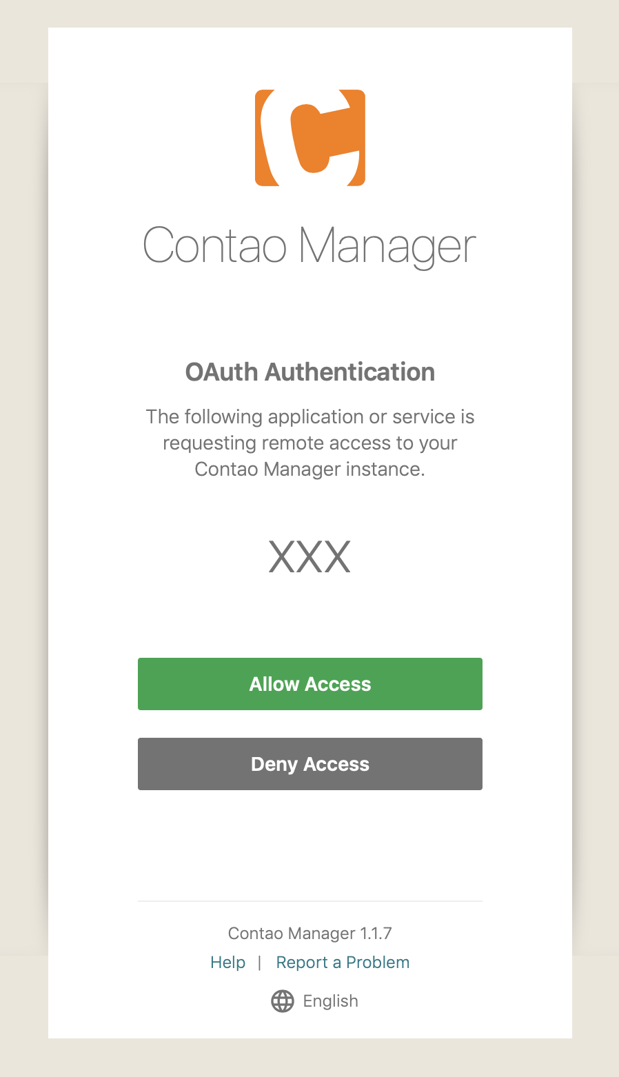 Contao Manager OAuth Screen